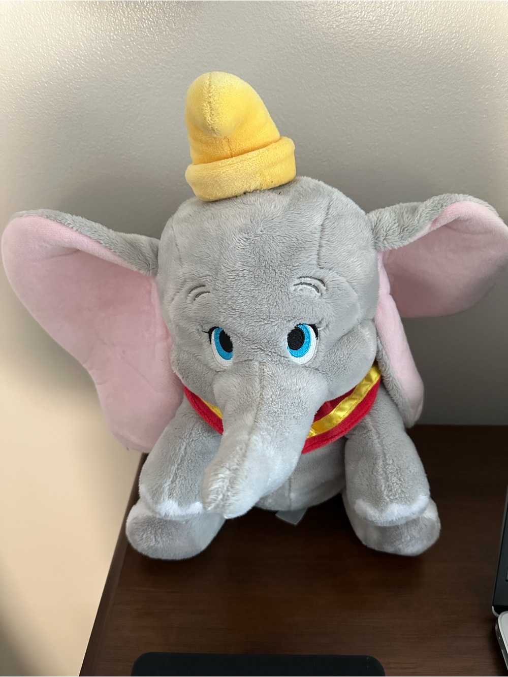 Gray Dumbo Elephant Plush Toy with Yellow Hat and Pink Ears